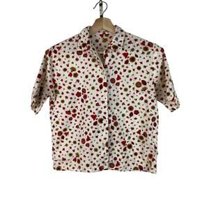 Women XS Sanforized Cotton Short Sleeve Floral Button Up Shirt‎ Made in Okinawa*